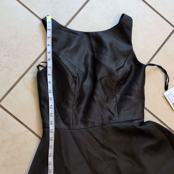 NWT Alfred Sung Bateau Neck Satin High Low Cocktail Dress in Black Size 4 - Picture 12 of 14